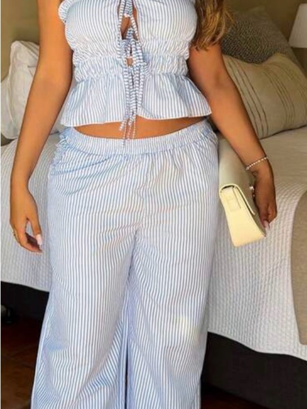 SHEIN pink and White Striped Wide-Leg Pant Set
